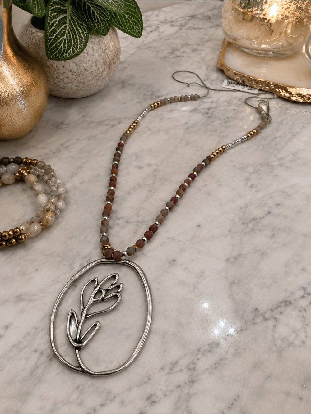 J.Jill Mixed-Tone Beaded Floral Pendant Necklace (BR-1313/4)